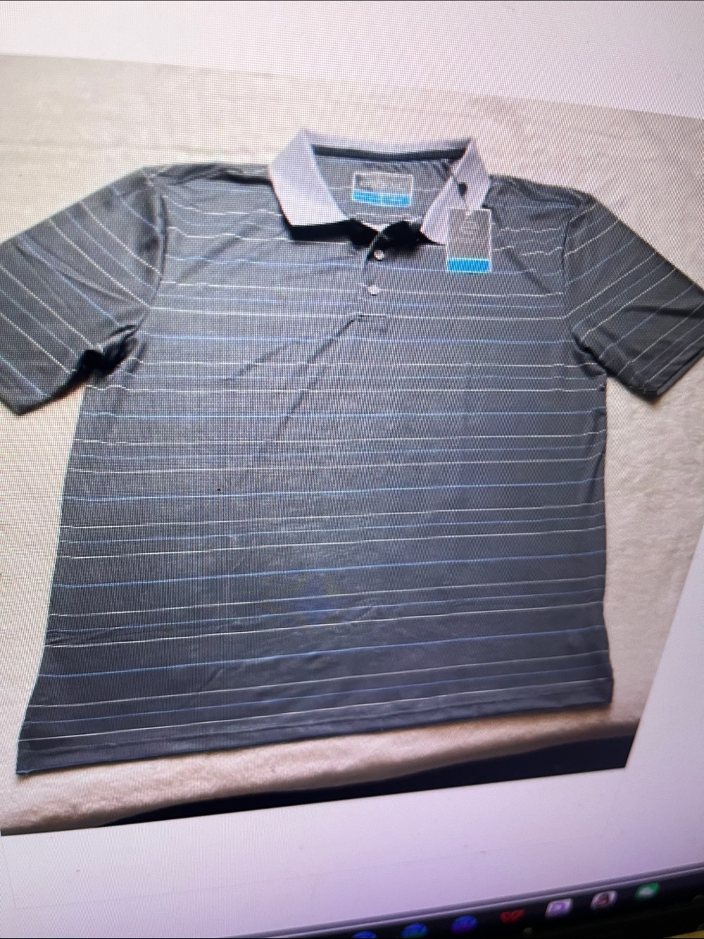 L.L. Bean Men's Gray Polo with Thin White Stripes and Light Gray Contrast Collar
